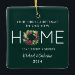 First Christmas in our New Home Watercolor Wreath Ceramic Ornament<br><div class="desc">Capture the joy of your first Christmas in your new home with our exquisite watercolor wreath ceramic square ornament. Celebrate this special milestone with a beautifully crafted keepsake that adds a touch of elegance to your holiday decor.</div>