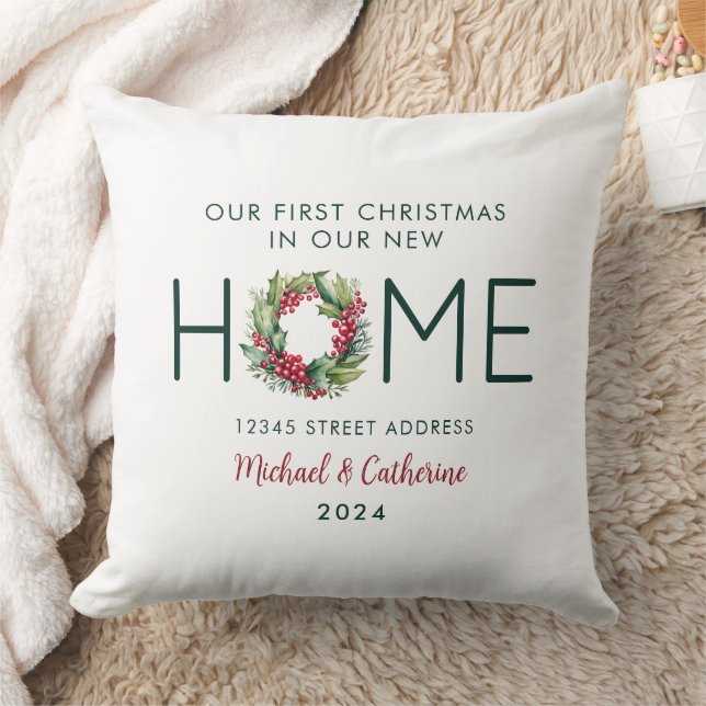 First Christmas in our New Home Watercolor Wreath Cushion (Blanket)