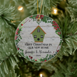 First Christmas in our new Home wood birdhouse Ceramic Tree Decoration