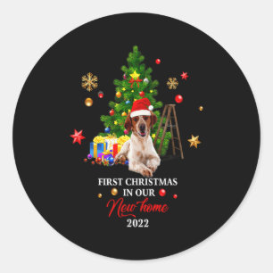 First Christmas In Our New Home Xmas Beagle Dog T Classic Round Sticker