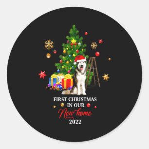 First Christmas In Our New Home Xmas Gift For Husk Classic Round Sticker