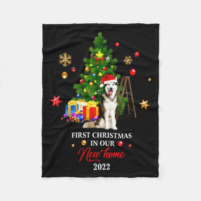 First Christmas In Our New Home Xmas Gift For Husk Fleece Blanket (Front)
