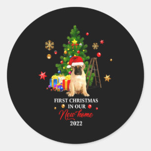 First Christmas In Our New Home Xmas Gift For Pug Classic Round Sticker