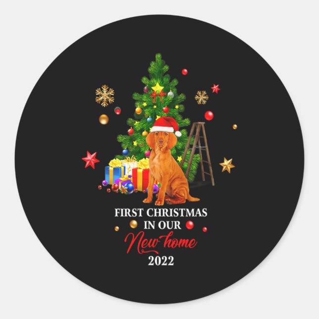 First Christmas In Our New Home Xmas Gift For Vizs Classic Round Sticker (Front)