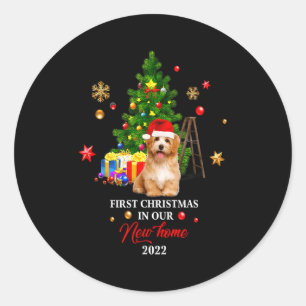 First Christmas In Our New Home Xmas Maltese Dog T Classic Round Sticker
