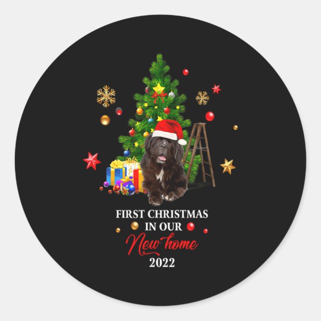 First Christmas In Our New Home Xmas Newfoundland  Classic Round Sticker (Front)