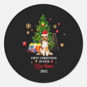 First Christmas In Our New Home Xmas Shetland Shee Classic Round Sticker
