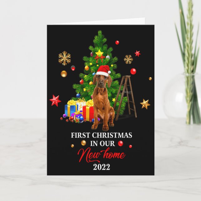 First Christmas In Our New Home Xmas Viszla Dog T  Card (Front)