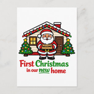 First Christmas in Our New House Santa  Announcement Postcard
