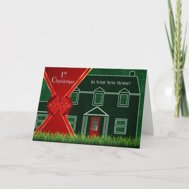 First Christmas in Your New Home Red and Green Holiday Card (Front)