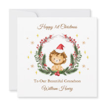 First Christmas Jungle Lion Wreath Christmas Card