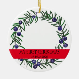 First Christmas Juniper Wreath Ceramic Tree Decoration