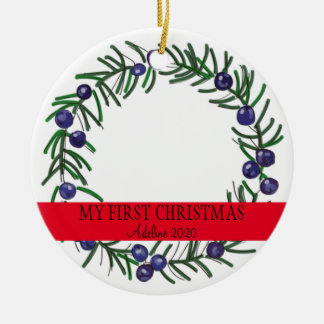 First Christmas Juniper Wreath Ceramic Tree Decoration
