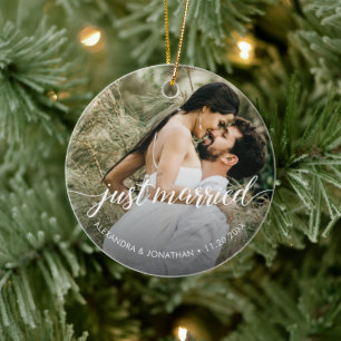 First Christmas Just Married Custom Photo Names Ceramic Tree Decoration