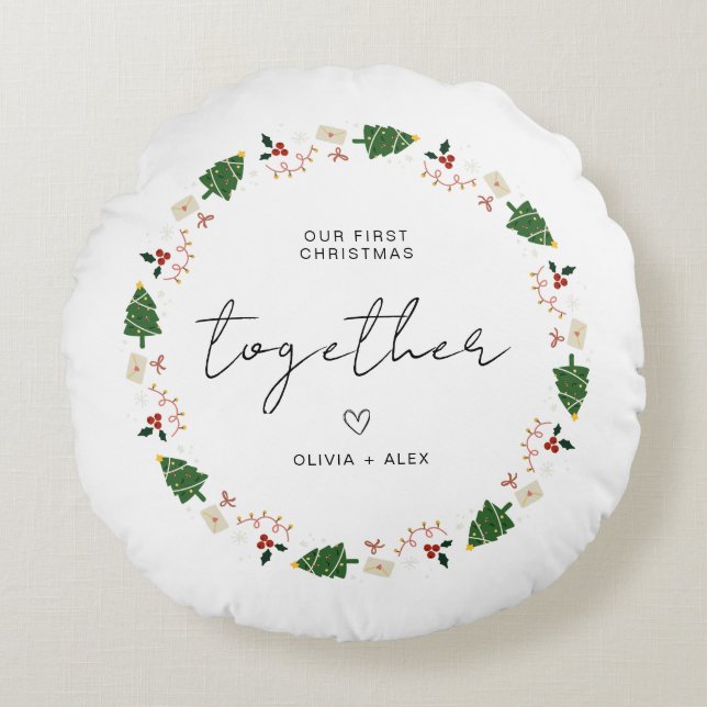 First Christmas keepsake Christmas Couple Gift Round Cushion (Front)