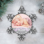 First Christmas Lavender Purple Baby Girl Photo Snowflake Pewter Christmas Ornament<br><div class="desc">"My First Christmas" banner and snowflake border photo ornament design can be personalized with the baby girl's name and birth year. Includes a second photo on the back. Light lavender purple,  gray and white colors.</div>