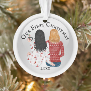 First Christmas lesbian couple PHOTO romantic Ornament