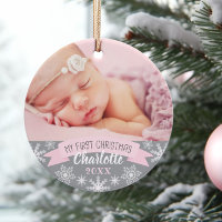 First Christmas Light Pink Baby Girl Photo