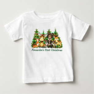 First Christmas Lights Woodland Forest Animals Baby T-Shirt