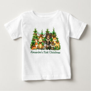 First Christmas Lights Woodland Forest Animals Baby T-Shirt