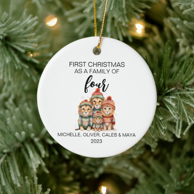 First Christmas Lion Family of Four Ceramic Tree Decoration (Tree)