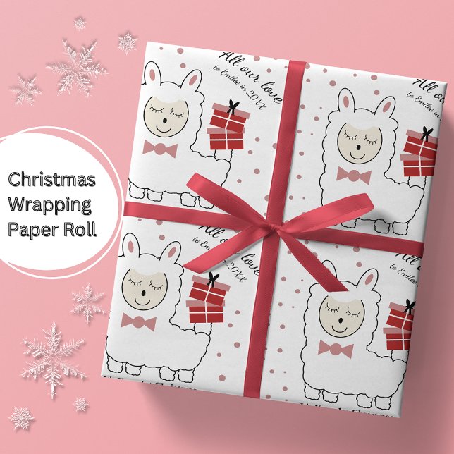 First Christmas Llama and Presents (Red) Wrapping Paper (Creator Uploaded)