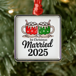 First Christmas Married 2025 Cute Hot Chocolate Metal Tree Decoration