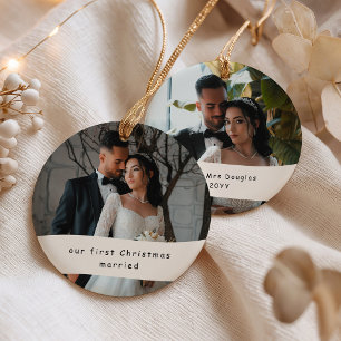 First Christmas Married 2 Photo Personalised Ceramic Tree Decoration