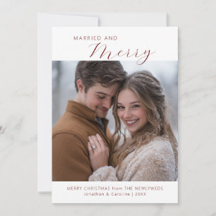 First Christmas Married and Merry Minimalist Holiday Card