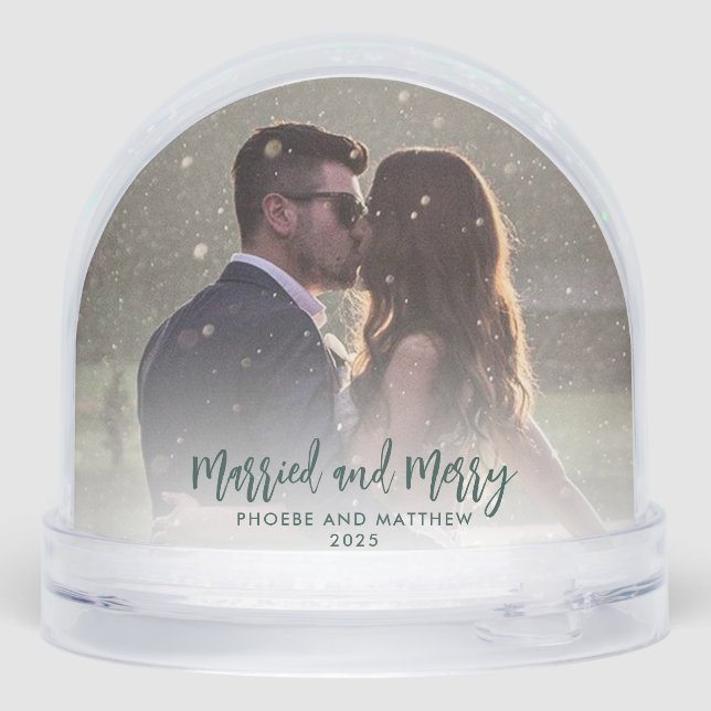 First Christmas Married and Merry Photos Custom Snowglobe (Back)