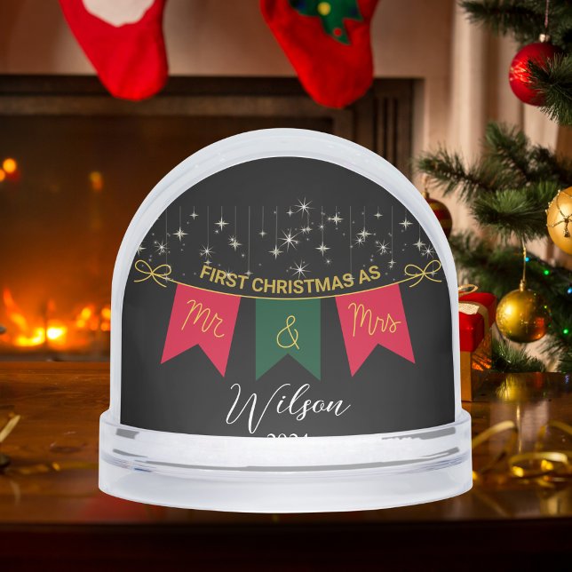 First Christmas Married As Mr. And Mrs Gold Script Snowglobe (First Christmas Married As Mr. And Mrs Gold Script Snow Globes)
