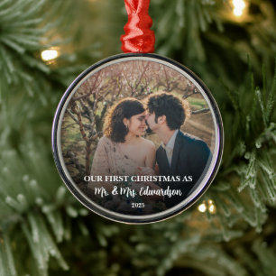 First Christmas married as Mr. and Mrs. photo Metal Tree Decoration