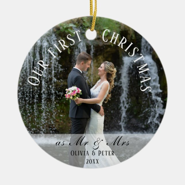 First Christmas Married as Mr. & Mrs Ceramic Tree Decoration (Front)