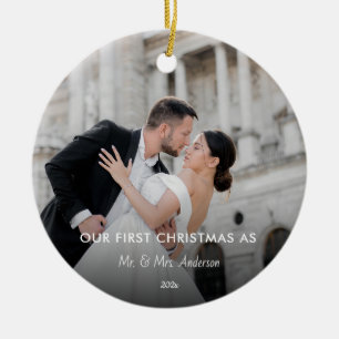 First Christmas Married as Mr. & Mrs. PHOTO Cerami Ceramic Tree Decoration