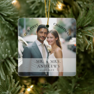 First Christmas Married as Mr. & Mrs. Photo Ceramic Ornament