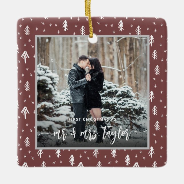 First Christmas Married as Mr. & Mrs. Photo Ceramic Ornament (Front)