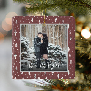 First Christmas Married as Mr. & Mrs. Photo Ceramic Ornament