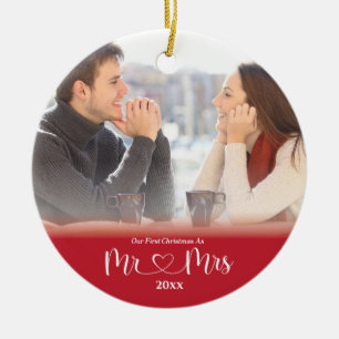 First Christmas Married as Mr. & Mrs Photo Ceramic Tree Decoration