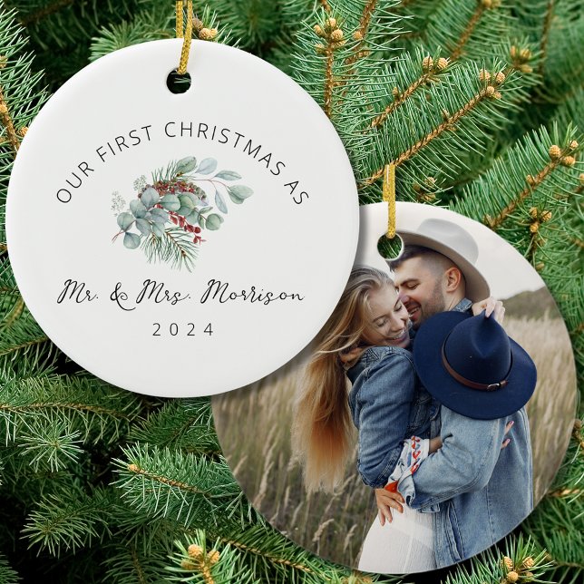 First Christmas Married as Mr. & Mrs. Photo Ceramic Tree Decoration (Creator Uploaded)
