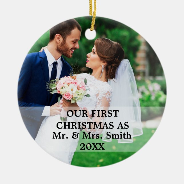 First Christmas Married as Mr. & Mrs. PHOTO Ceramic Tree Decoration (Front)