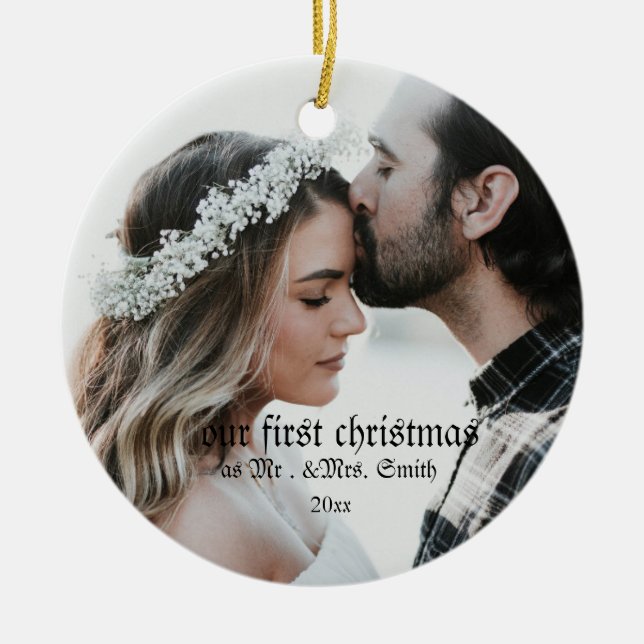 First Christmas Married as Mr. & Mrs. PHOTO Ceramic Tree Decoration (Front)