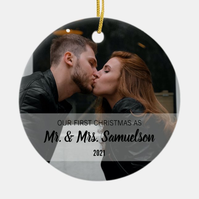 First Christmas Married as Mr. & Mrs. PHOTO  Ceramic Tree Decoration (Front)