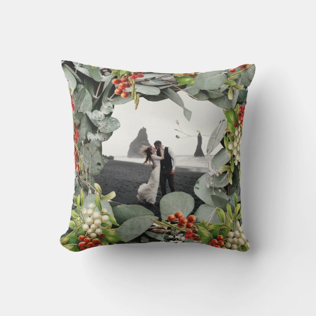 First Christmas Married as Mr. & Mrs. Photo  Cushion (Front)