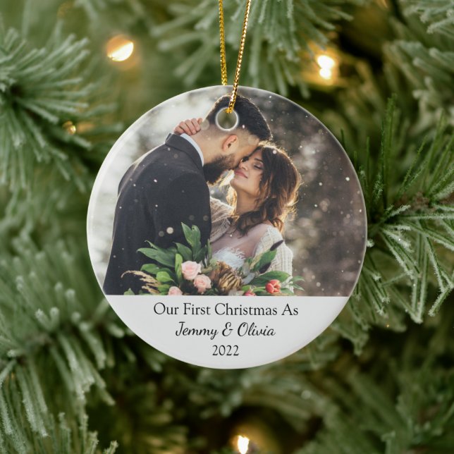 First Christmas Married as Photo Ceramic Ornament (Tree)