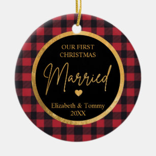 First Christmas Married buffalo Ceramic Ornament