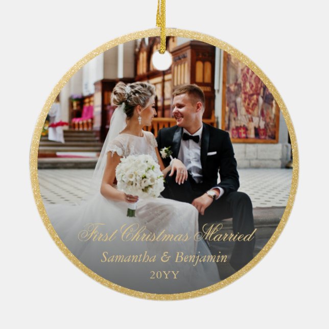 First Christmas Married Catholic Christmas Ceramic Tree Decoration (Back)