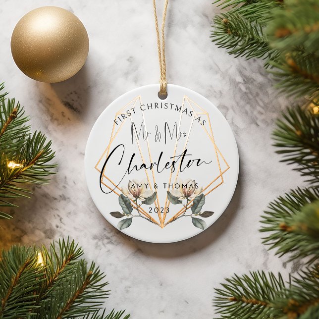 First Christmas Married Ceramic Ornament (visualize your design at home)
