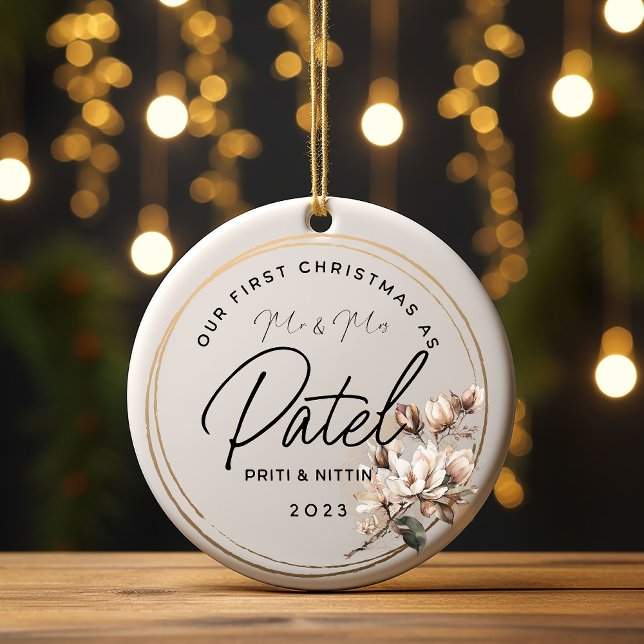 First Christmas Married Ceramic Ornament, Flowers Ceramic Tree Decoration (Creator Uploaded)