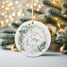 First Christmas Married Ceramic Ornament, Wreath