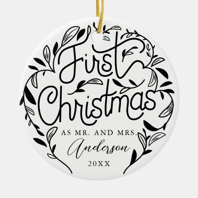First Christmas Married Couple Ceramic Ornament (Front)